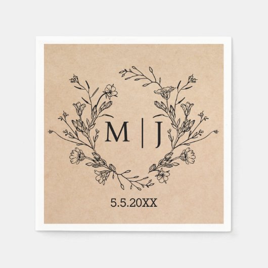 Botanisch Modern Script Bruiloft Kraft Servet (Voorkant)