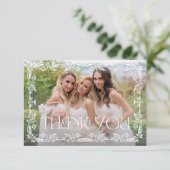 botanisch modern script foto bruidsmeisje bedankkaart (Staand voorkant)