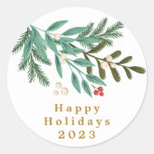 Botanisch Modern Vrolijk Kerstfeest Ronde Sticker (Voorkant)