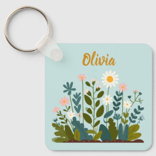 Botanisch moderne elegante madeliefjes sleutelhanger