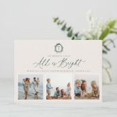  Botanisch Monogram 3 Foto Vakantie Kaart (Staand voorkant)