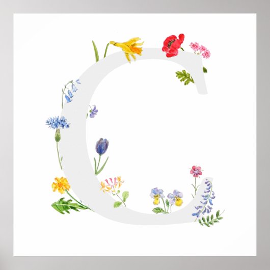Botanisch monogram alfabet C Wildflower Poster (Voorkant)
