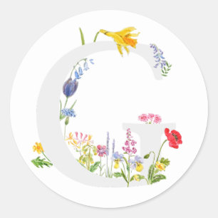 Botanisch monogram alfabet G wilde bloemen Ronde Sticker