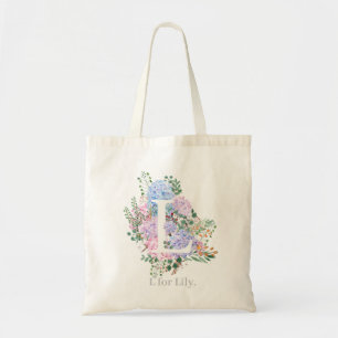 botanisch monogram alfabet L hydrangea bloemen Tote Bag