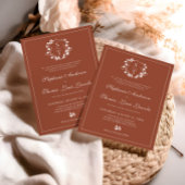 Botanisch Monogram Crest Terracotta Bruiloft Kaart
