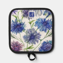 Botanisch Monogram  paarse blauwe korenbloemen