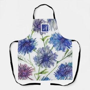 Botanisch Monogram paarse blauwe korenbloemen Schort