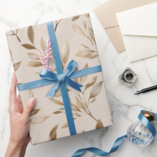 Botanisch olijfblad beige bloempatroon cadeaupapier