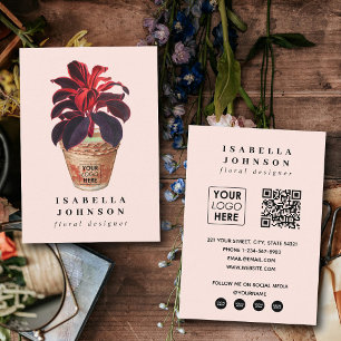 Botanisch Ontwerper Logo Roze QR Code Social Media Visitekaartje