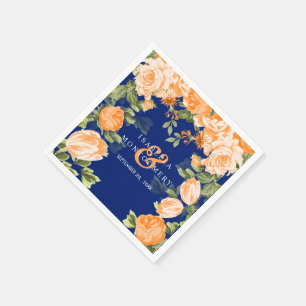 Botanisch Oranje en marineblauw huwelijk Servet