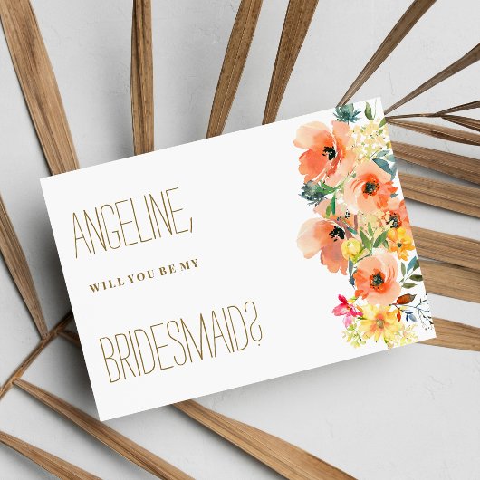 Botanisch oranje geel roze zomer flora bruidsmeisj kaart