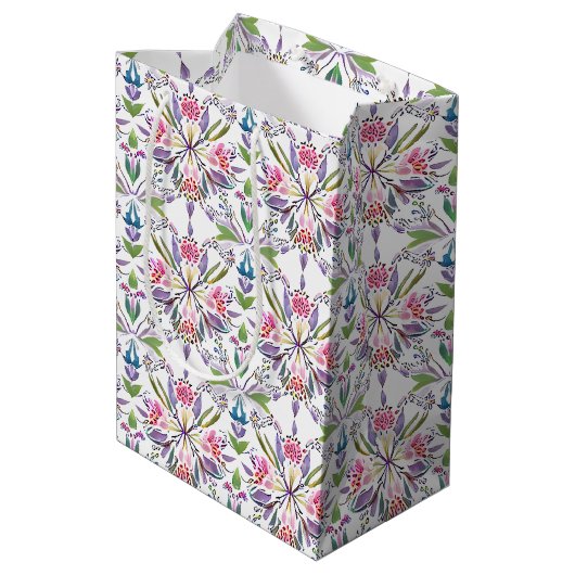 botanisch pastelpatroon - Retro Floral Medium Cadeauzakje (Achterkant Gekanteld)