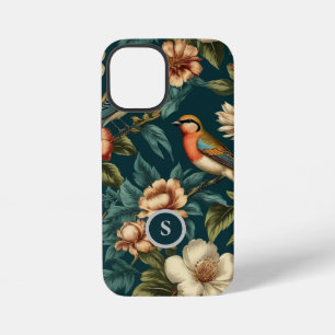 Botanisch patroon bloemvogels monogram iPhone 12 mini hoesje