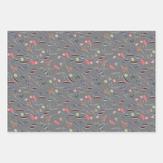 Botanisch patroon grijs groen inpakpapier (Voorkant)