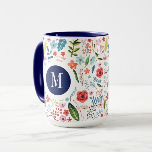 Botanisch Patroon Leuke Kleurrijke Bladen & Bloeme Mok (Voorkant links)