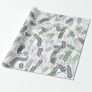 Botanisch patroon met groene bladeren rode accente cadeaupapier