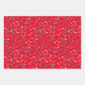 Botanisch patroon rood grijs wit inpakpapier vel (Voorkant)