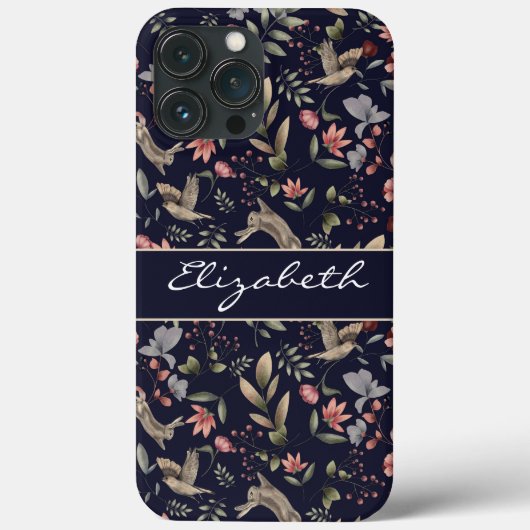 Botanisch patroon van Navy Blue Woodland Case-Mate iPhone Case (Achterkant)