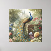Botanisch: pauw in de buurt van kasteel in Engelse Canvas Afdruk (Voorkant)