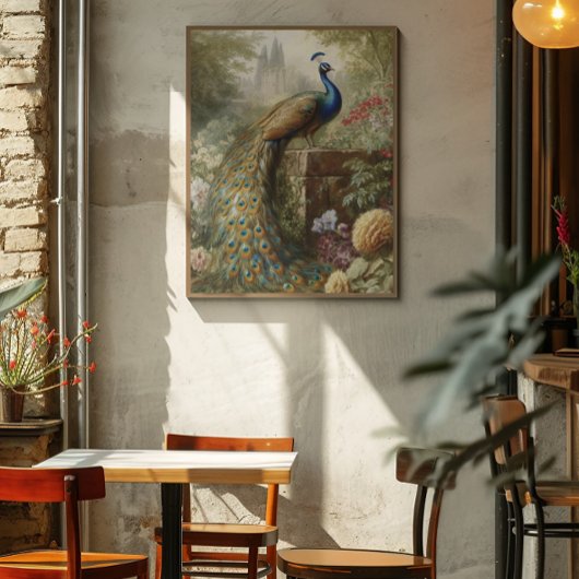 Botanisch: pauw in de buurt van kasteel in Engelse Poster