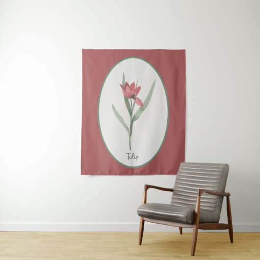 Botanisch Red Tulp Flower Cameo Wandkleed (In situ)
