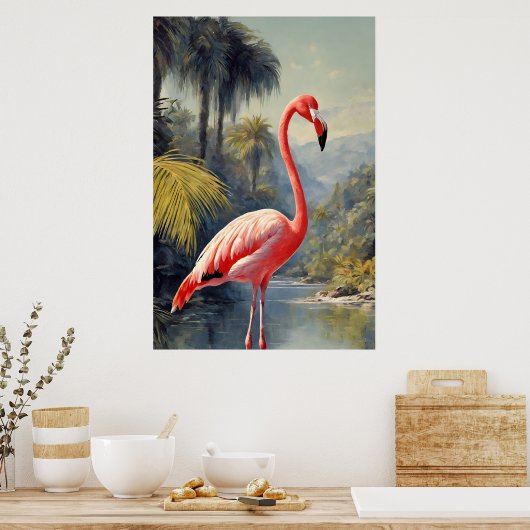 Botanisch regenwoud roze flamingo  poster (Keuken)