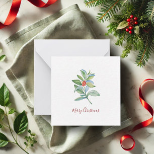 Botanisch rood en groen kerstwaterverfschilderij notitiekaartje