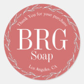 Botanisch rood monogram Hartelijk dank voor aankoo Ronde Sticker (Voorkant)