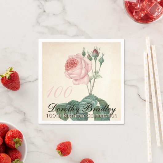 Botanisch Roos 100ste Verjaardagsfeest PN Servetten (Insitu)