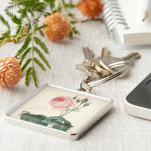 Botanisch Roos 70e verjaardag SqK Sleutelhanger (Zijkant)