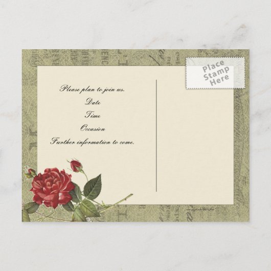 Botanisch Roos Frans papier Bewaar de datum Aankondigingskaart (Achterkant)