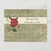 Botanisch Roos Frans papier Bewaar de datum Aankondigingskaart (Voorkant)