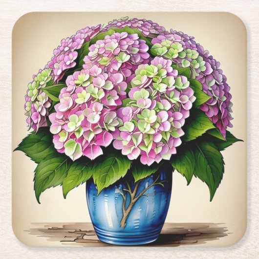 Botanisch Roze Hydrangea Bloempapier Onderzetter (Voorkant)