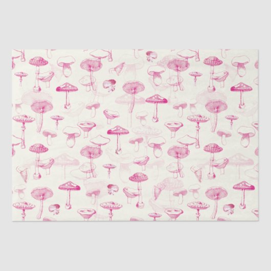Botanisch Roze Witte Paddenstoelenpatroon Tissuepapier (Voorkant)