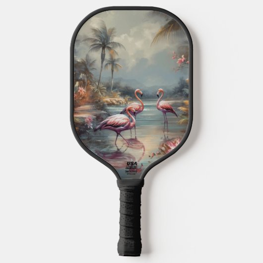  botanisch schilderij flamingo's aanpasbaar pickleball paddle (Achterkant)