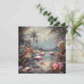  botanisch schilderij flamingo's en bloemen (Staand voorkant)