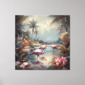 botanisch schilderij flamingo's en bloemen canvas afdruk (Voorkant)