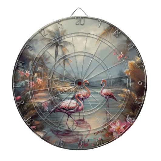 botanisch schilderij flamingo's en bloemen dartbord (Voorkant)