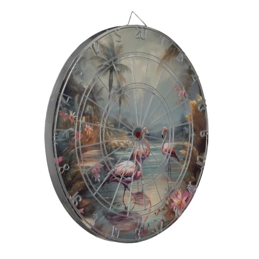 botanisch schilderij flamingo's en bloemen dartbord (Voorkant Links)