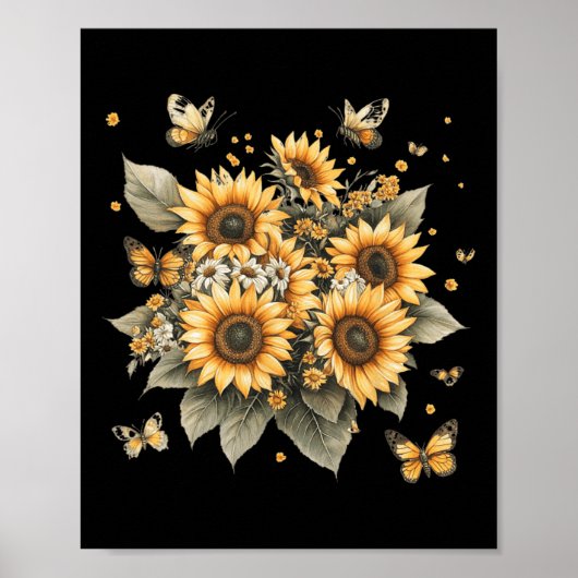 Botanisch schilderij van Zonnebloem Boeket Poster (Voorkant)