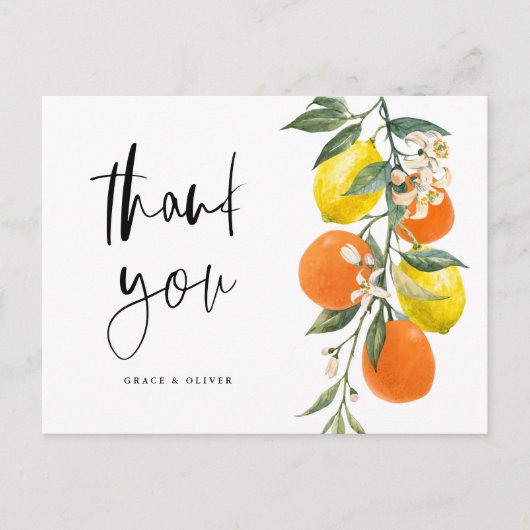 Botanisch Sinaasappel en citroen bruiloft Dank u Briefkaart (Voorkant)