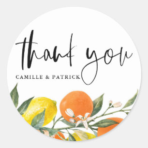 Botanisch Sinaasappel en citroen bruiloft Dank u Ronde Sticker