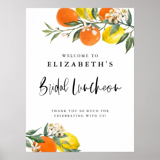 Botanisch Sinaasappel en Lemon Zomer Bruidslunch Poster (Voorkant)