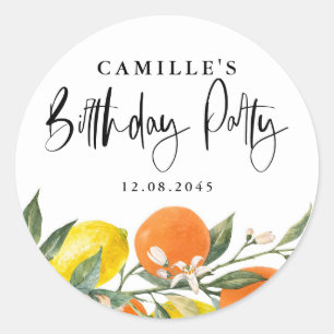 Botanisch Sinaasappel en Lemon Zomer Verjaardagsfe Ronde Sticker