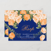 Botanisch Sinaasappel en marineblauw bruiloft - RS RSVP Kaartje (Voorkant / Achterkant)