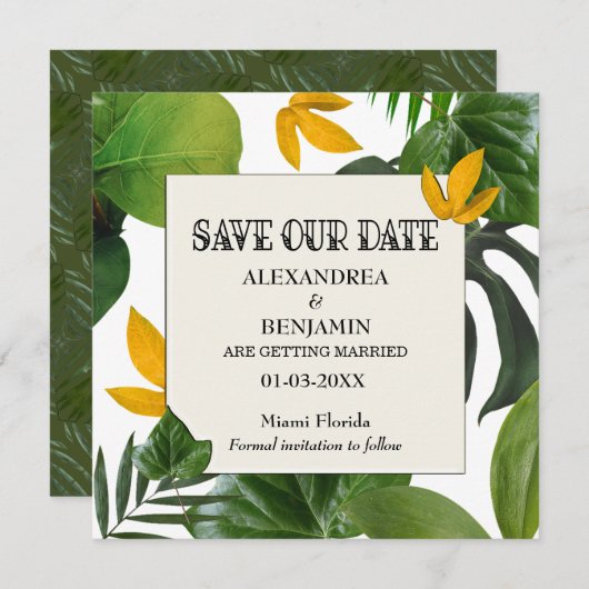 Botanisch sparen de datum tropische palmen save the date (Voorkant / Achterkant)