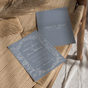 Botanisch Stof Blauw Bloem Boho Klasse Trouwfeest Kaart
