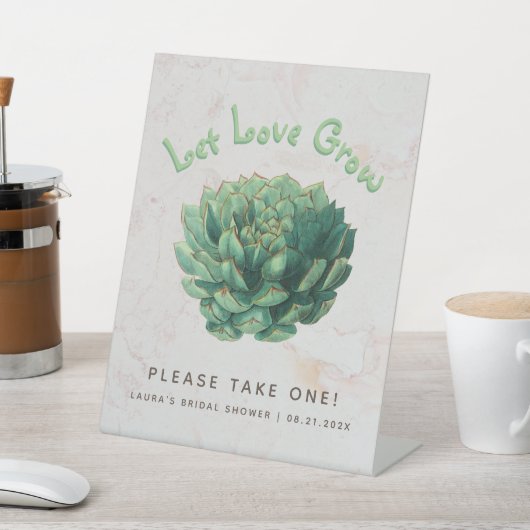 Botanisch Succulent Let Love Grow Vrijgezellenfees Reclamebord Met Voetstuk (Insitu)