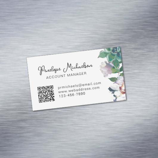 Botanisch Succulent met  Manuscript en QR Code Magnetisch Visitekaartje (Voorbeeld)