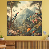 botanisch tafereel van toekans en bloemen canvas afdruk (Insitu (Woonkamer))